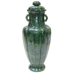 Spinach Jade carved lidded vase