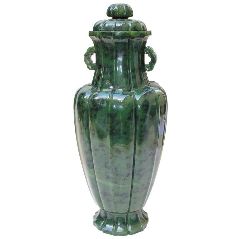 Spinach Jade carved lidded vase at 1stdibs