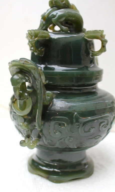 Chinese Early 20th century carved jade censor