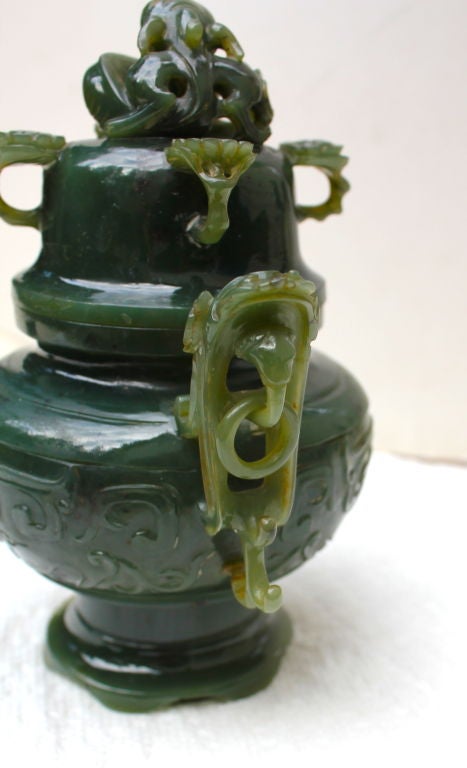 20th Century Early 20th century carved jade censor
