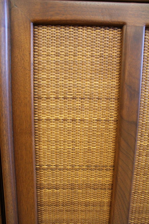 Wood American of Martinsville cabinet with caned door aluminum inlay