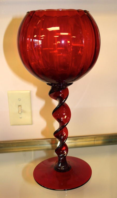 Italian Pair of Hand Blown red glass compotes