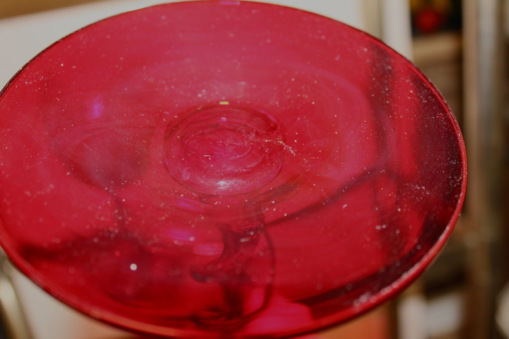 Mid-20th Century Pair of Hand Blown red glass compotes