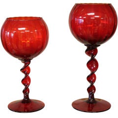 Retro Pair of Hand Blown red glass compotes