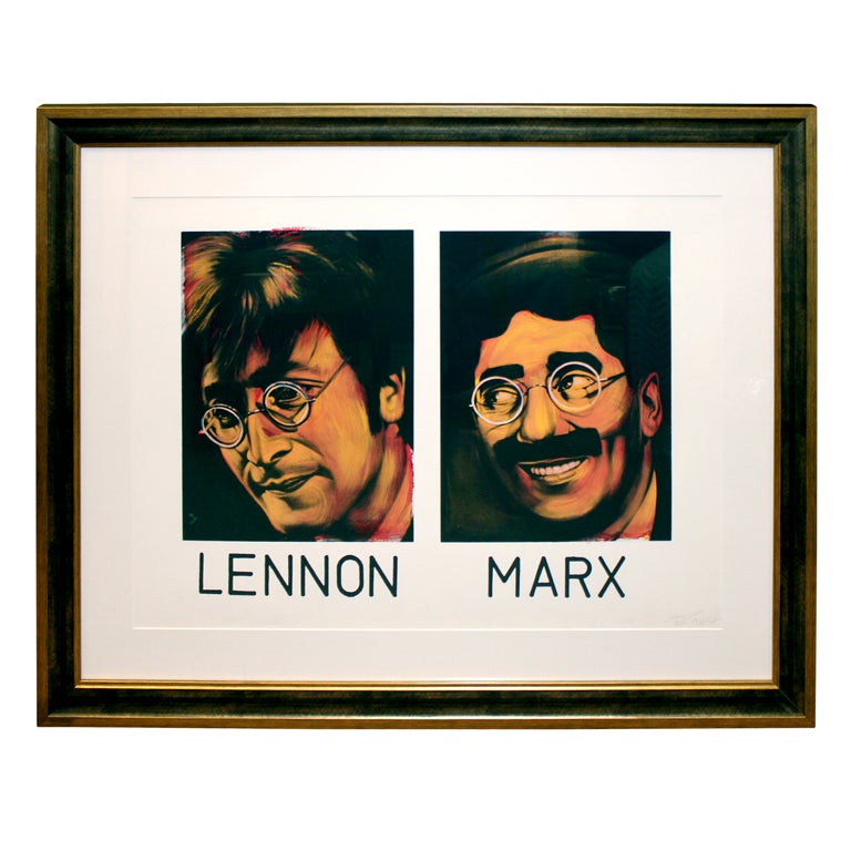 Paint on Paper by Ron English of John Lennon and Groucho Marx