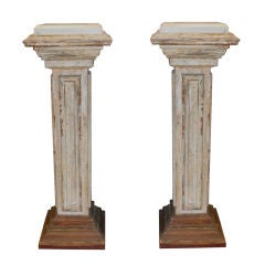 Nice pair of distressed painted marble top pedestals