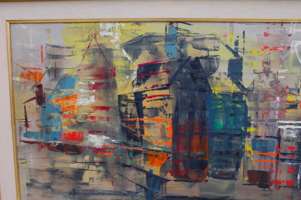 1960s Abstract Oil on Board Signed Illegibly