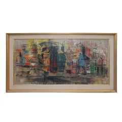 1960s Abstract Oil on Board Signed Illegibly