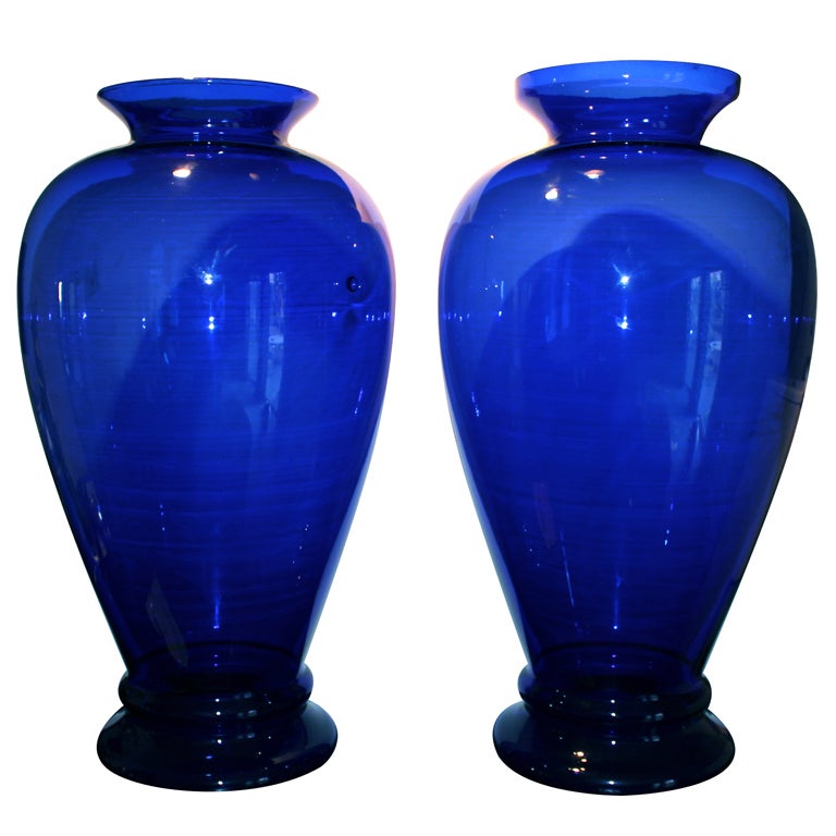 Large hand blown cobalt blue floor vases