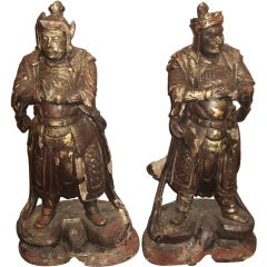 Antique Early pair of asian carved wood figures