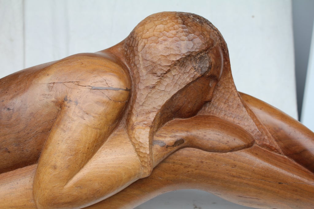 Folk Art Large nude hand carved wood sculpture