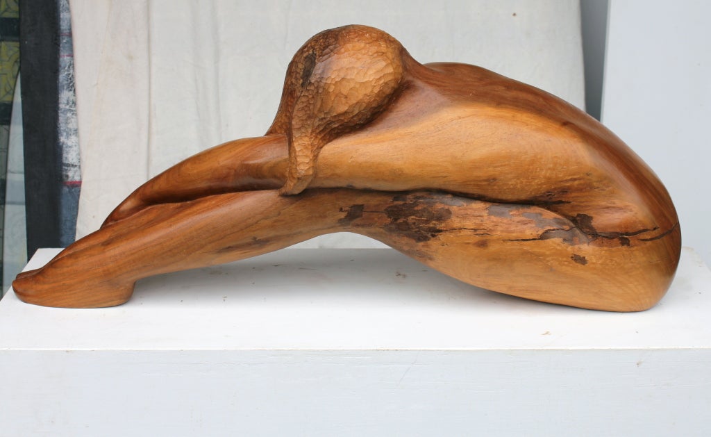 Mid-20th Century Large nude hand carved wood sculpture