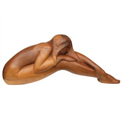 Large nude hand carved wood sculpture