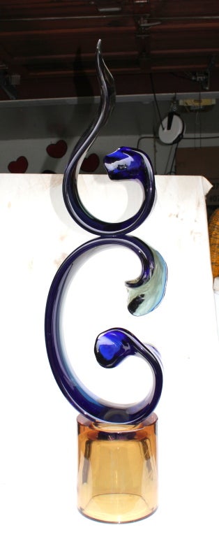 A extraordinary large Glass sculpture done by Ars Murano Master glass blowers, Rpberto Cammozzo and Elio Rafaeli. It still bears the Oggetti and murano labels and is signed by both the artists. This massive piece stands 4 feet tall and weighs quite