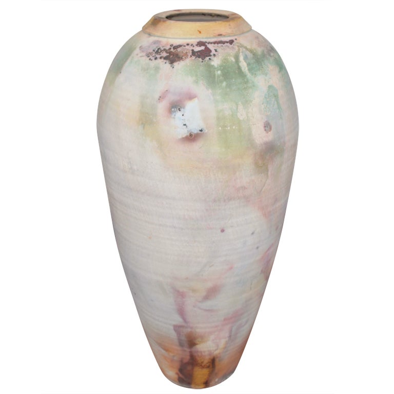 Impressive large raku fired floor vase 