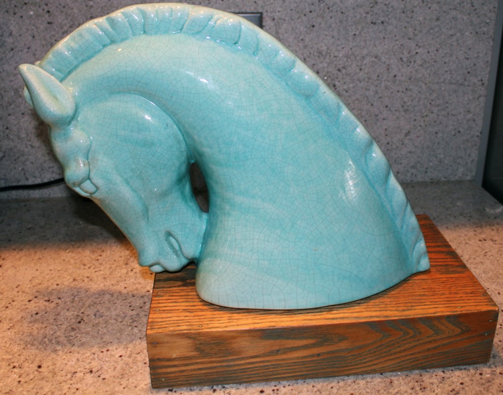 Goldscheider Horse Head Mounted on an Oak Base