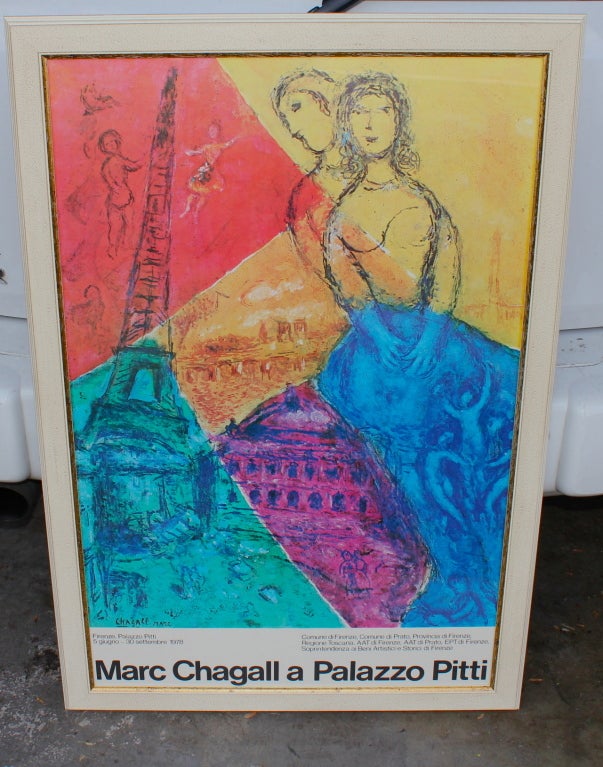 A nicely framed Marc Chagall exhibition poster for a Pitti palace exhibition in 1978. It is newly framed.