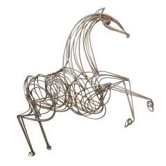 Vintage Whimsical Large Metal Garden Sculpture of a Horse