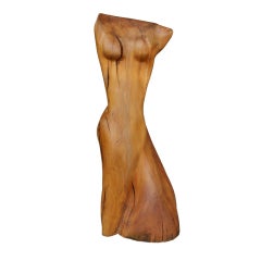 Carved Signed Wood Nude Torso