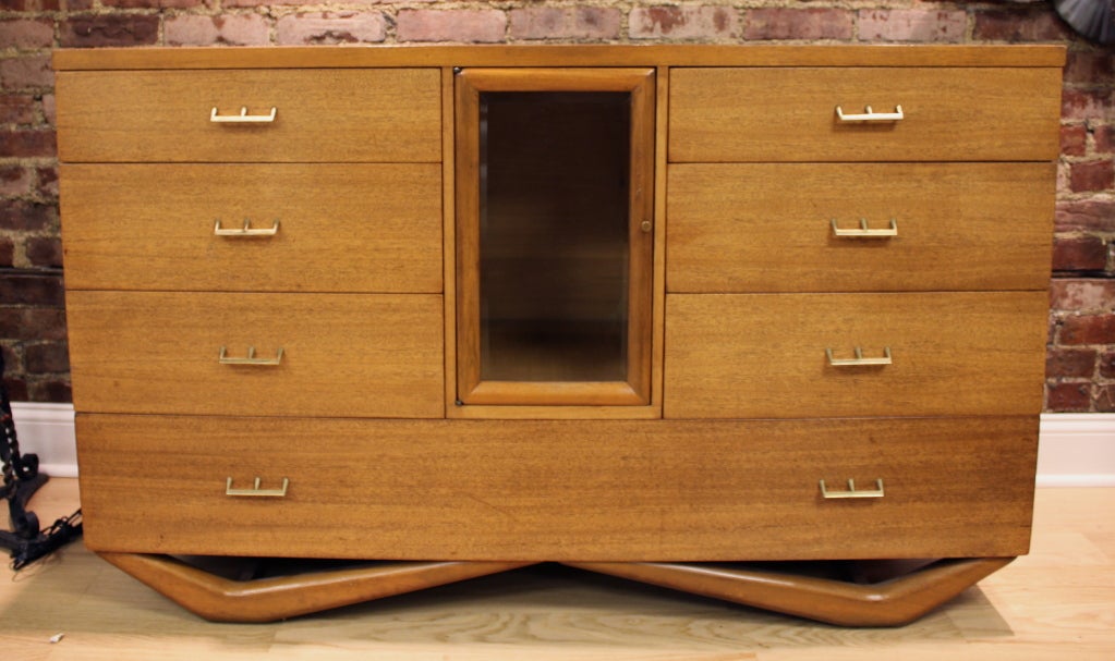 Beautiful bleached mahogany & hand beveled glass door case piece