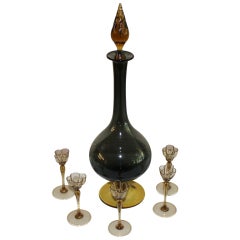 19th Murano hand blown decanter and liqueur glasses