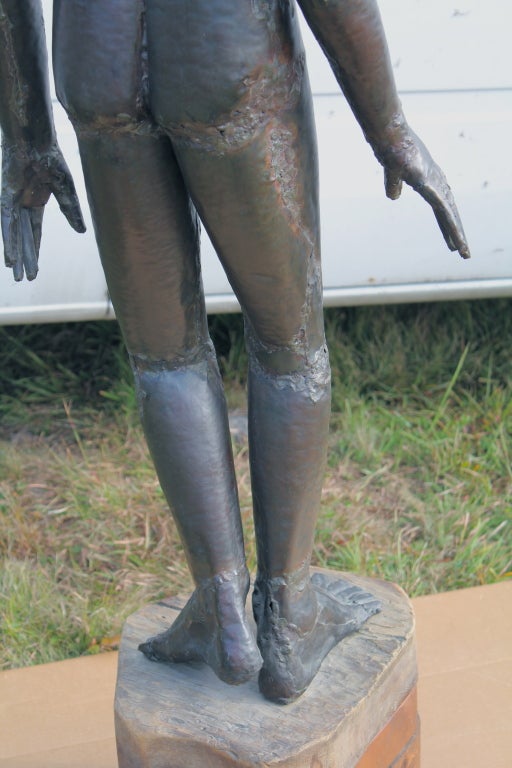 Life size copper sculpture nude boy by Ludvik Louis Durchanek 1