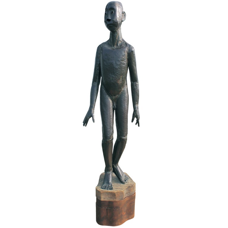 Life size copper sculpture nude boy by Ludvik Louis Durchanek