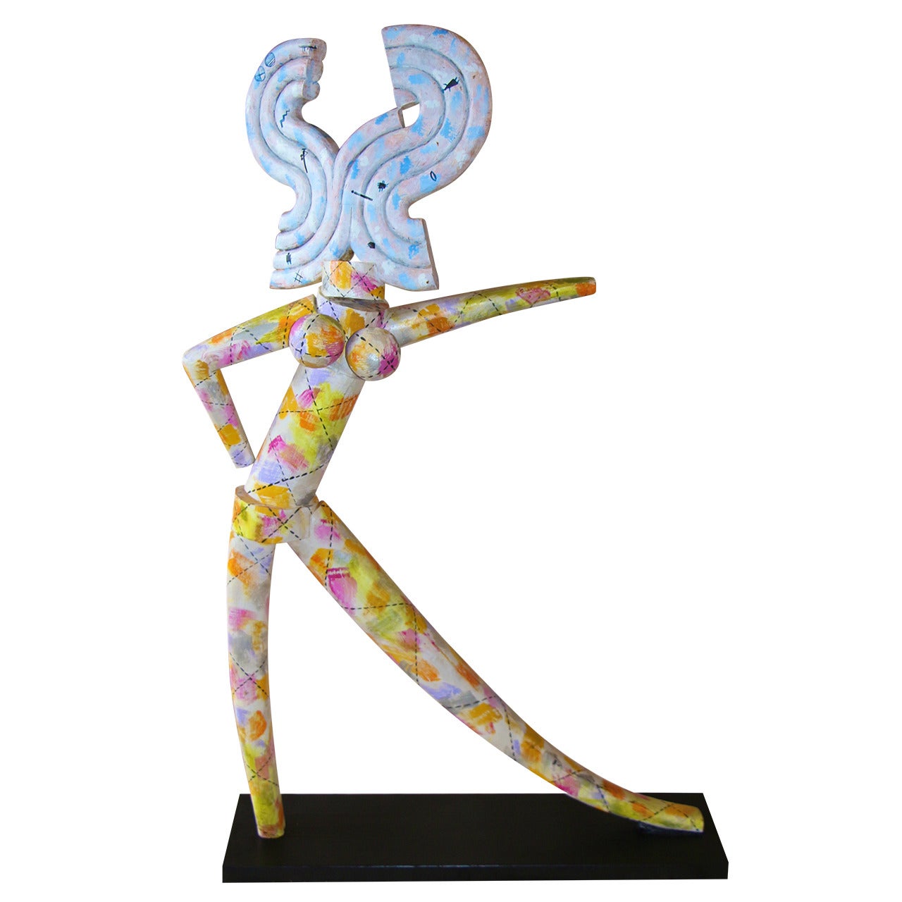 Fred Schumm Lifesize Whimsical Painted Wood Sculpture of a Nude For Sale