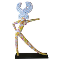 Fred Schumm Lifesize Whimsical Painted Wood Sculpture of a Nude