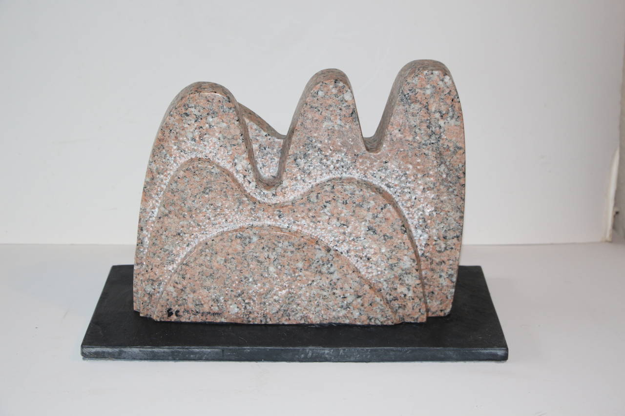 A very nice signed stone sculpture by the noted NJ artist Fred Schumm. 
The following article was written about him in 2007. He passed away at 85 in 2010.

Share
 
A U.S. Marine in World War II, sculptor Fred Schumm has dedicated his life to
