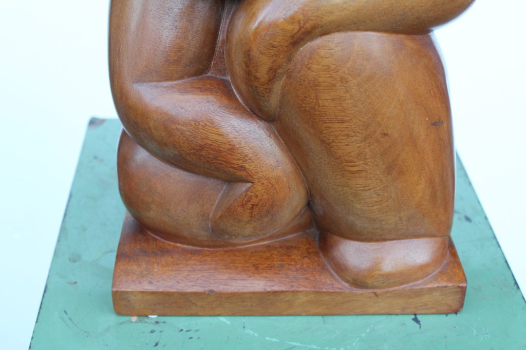 American Smiling Fat Man Wood Sculpture By John Rood 1940
