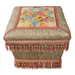 Vintage Nice Large Trunk Ottoman With Needle Point Top