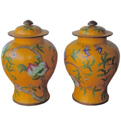 Beautiful Pair Of Cloisonné Covered Vessels With Bats