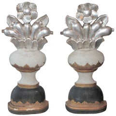 Early pair of carved wood architectural finials painted.