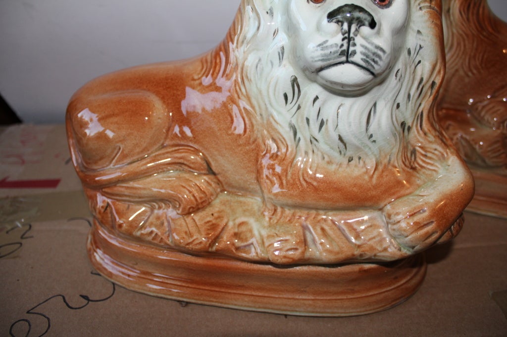 British Pair of staffordshire dogs with glass eyes