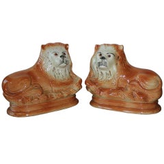 Pair of staffordshire dogs with glass eyes