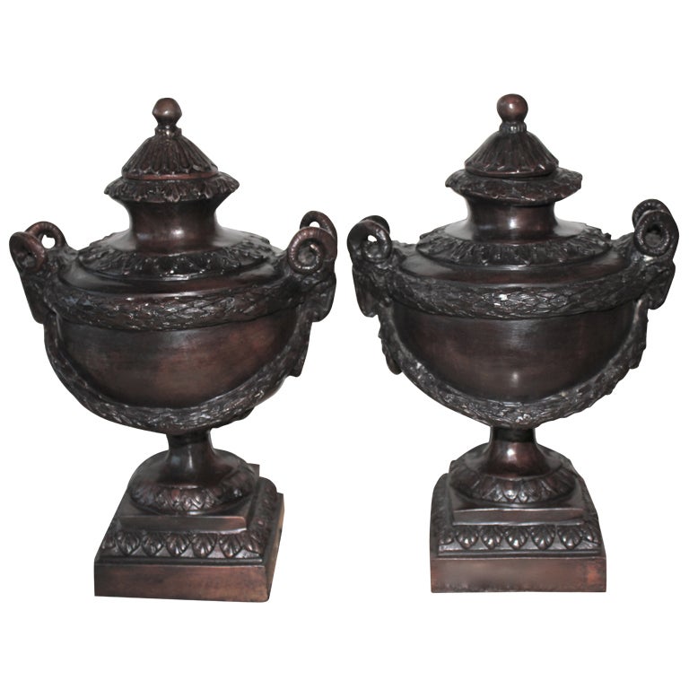 Maitland Smith Neoclassical Urns With Lids