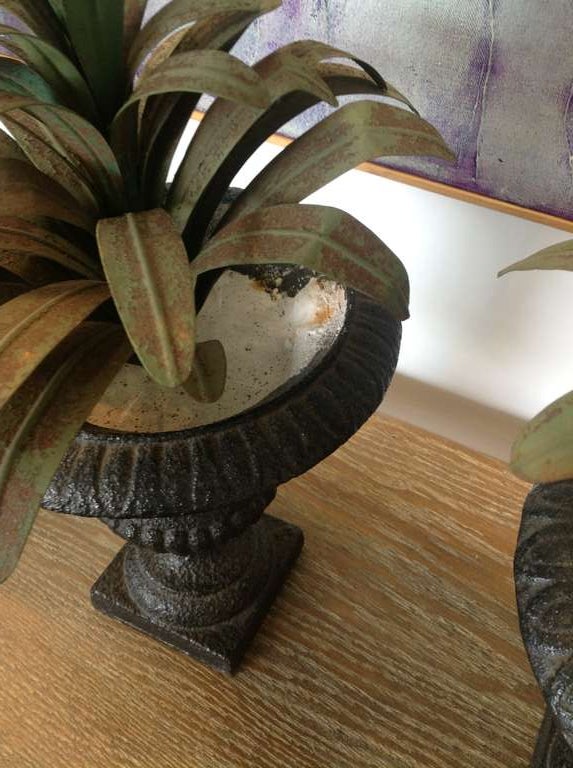 Metal Tole and iron painted floral urns