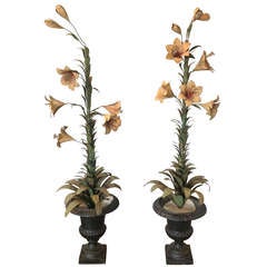 Tole and iron painted floral urns