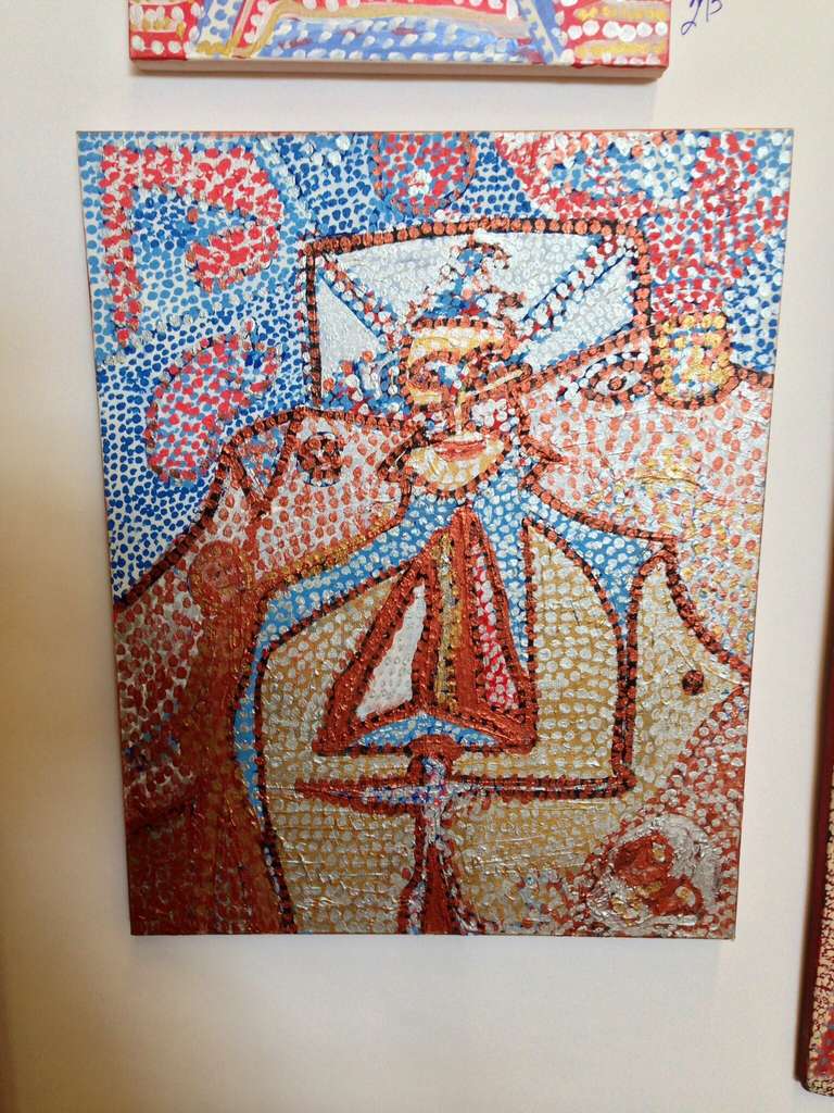 A nice pointillist style piece of outsider art by the noted Woodstock artist Michael Heinrich. Purchased from his estate this one is titled 