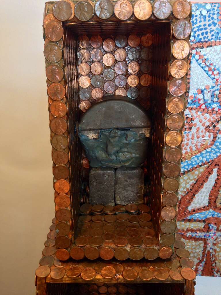 Folk Art Unique Penny Art Sculpture by Noted Woodstock Artist