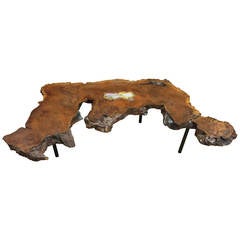 Beautiful Burl Artisan Table with Leather Wrapped Feet