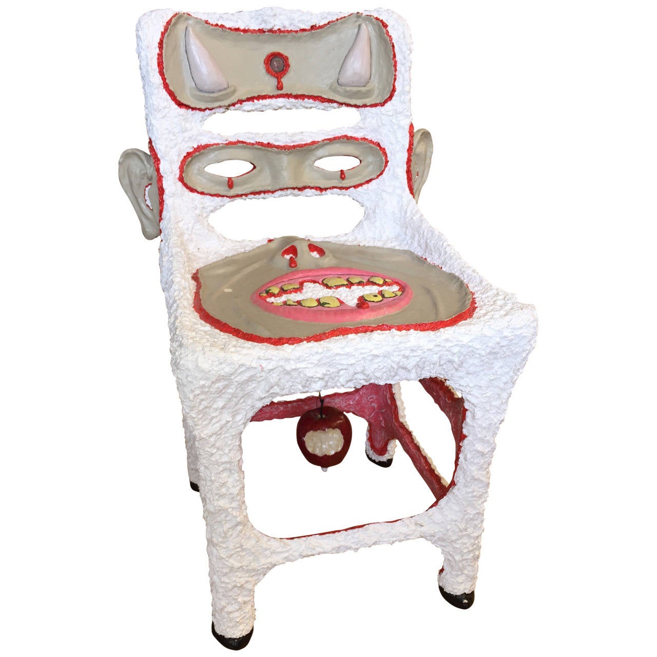 Plaster Paint Decorated Chair with Dangling Apple at 1stDibs