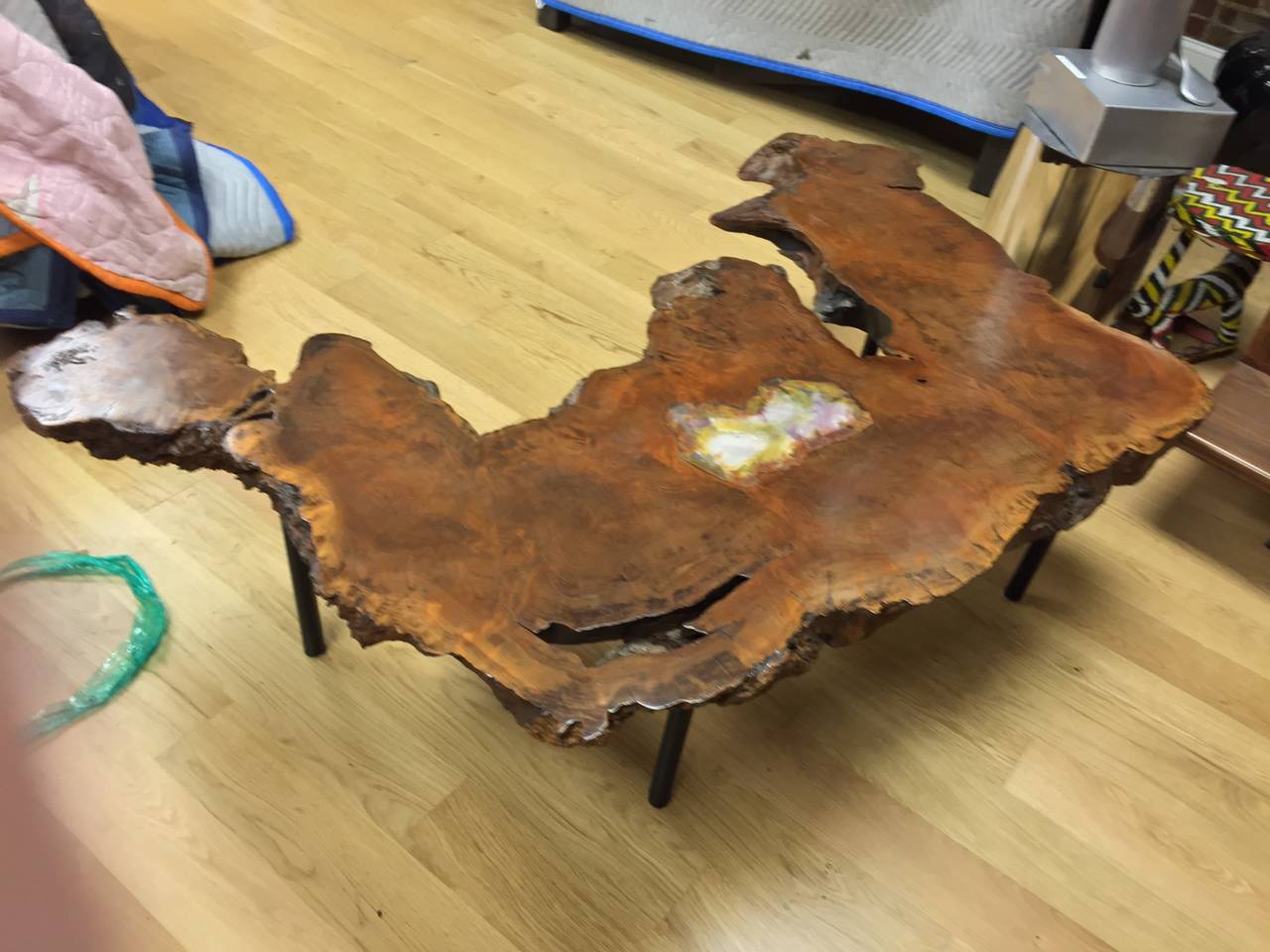 20th Century Beautiful Burl Artisan Table with Leather Wrapped Feet