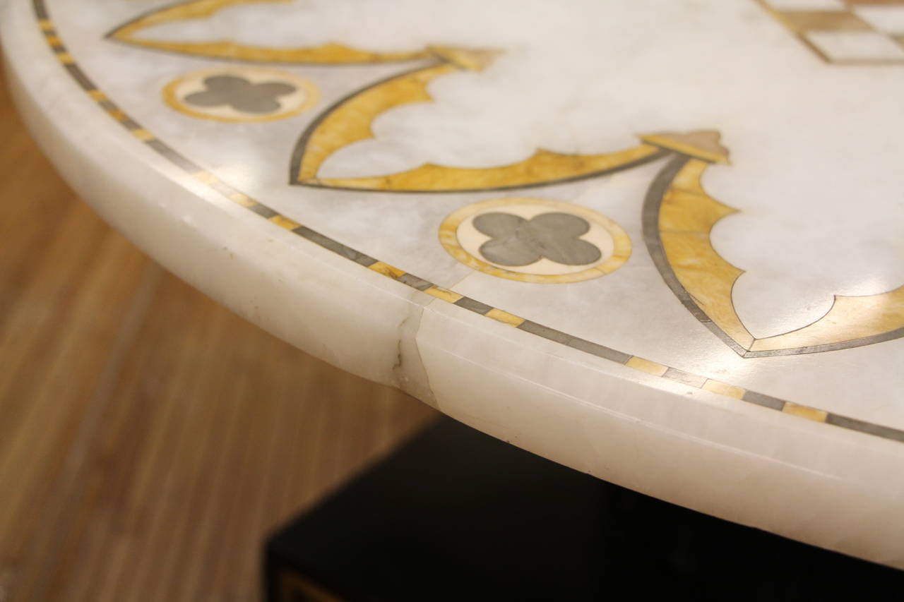 Italian Pietra Dura Marble Inlaid Table on Fluted Greek Key Base