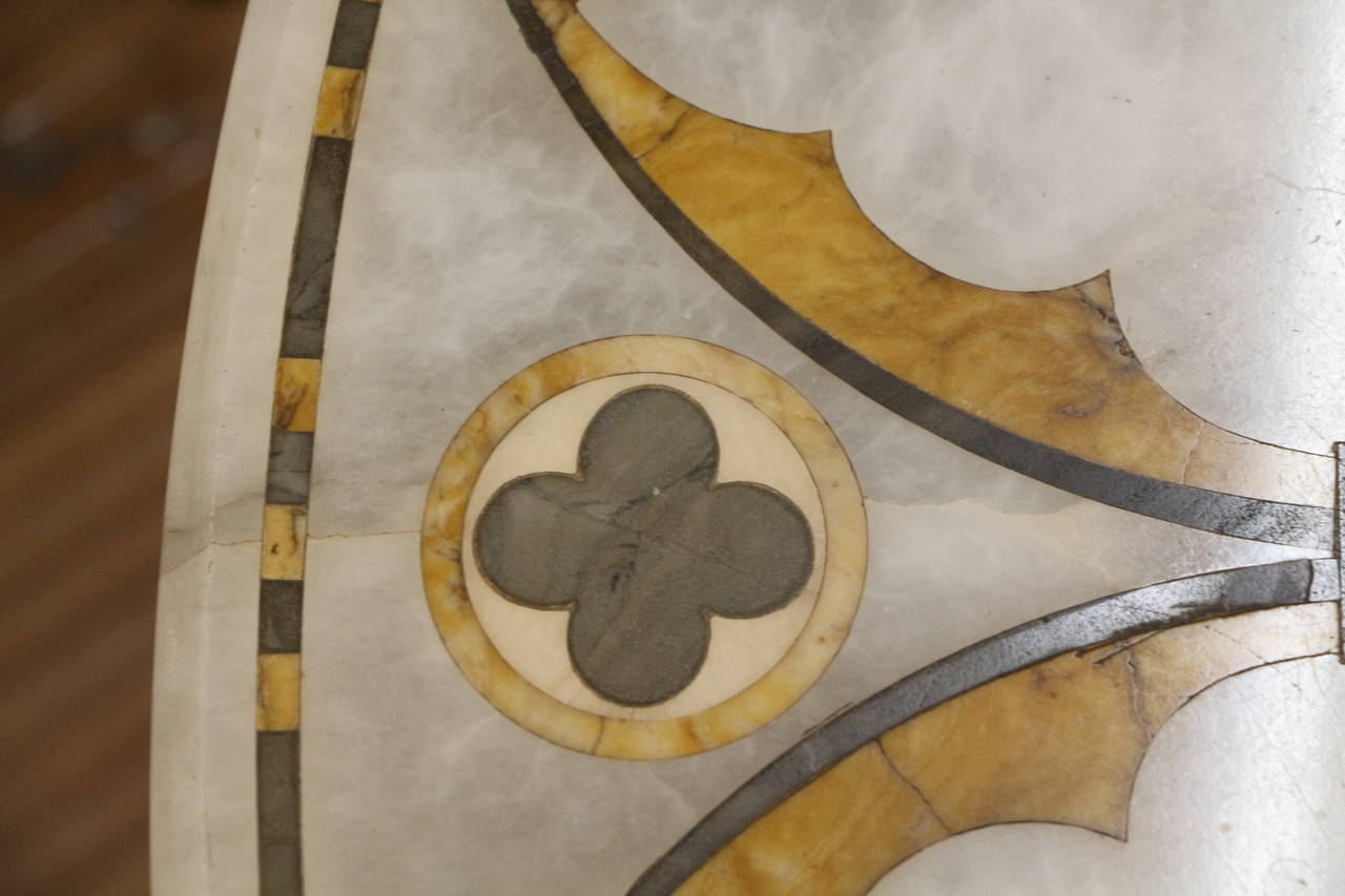 Pietra Dura Marble Inlaid Table on Fluted Greek Key Base 3