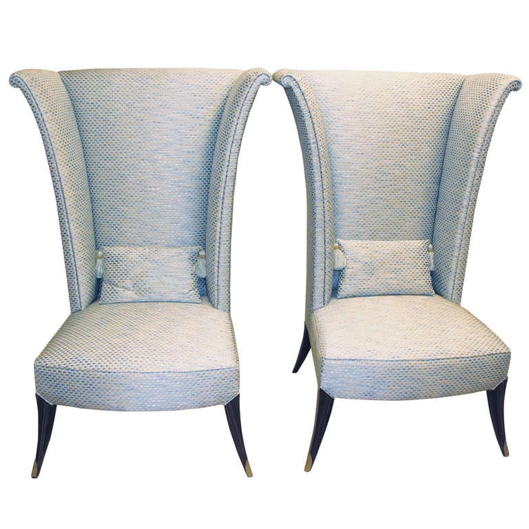 Great Wing Back Chairs in Beautiful Fabric at 1stdibs