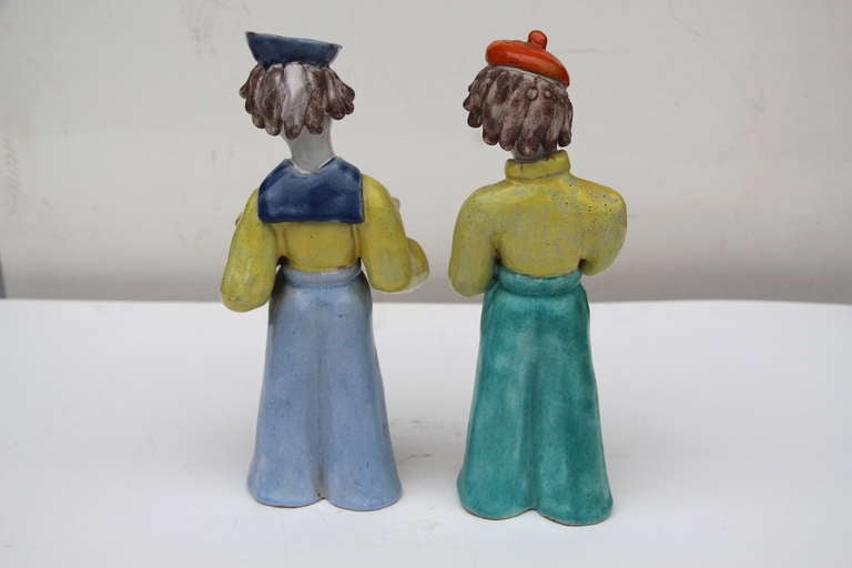 Terracotta Secessionist Figures by Hungarian Maria Rahmer For Sale