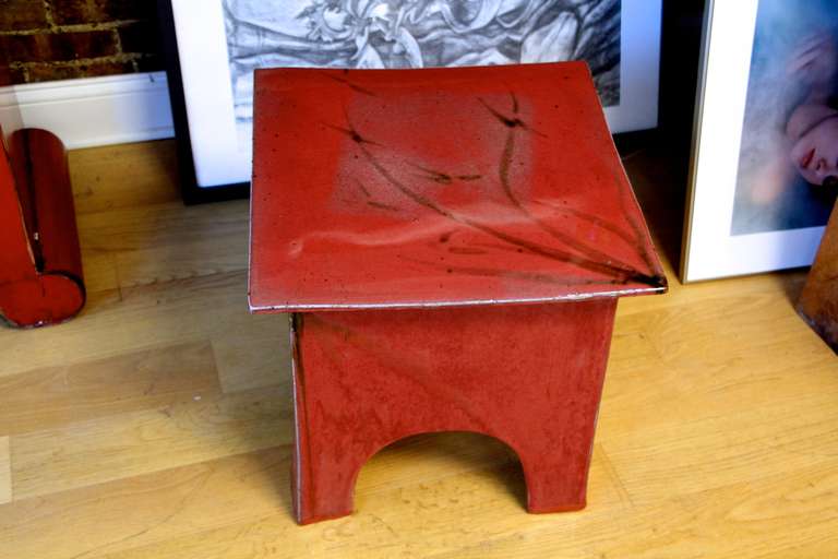 Asian red glazed terra cotta garden stool