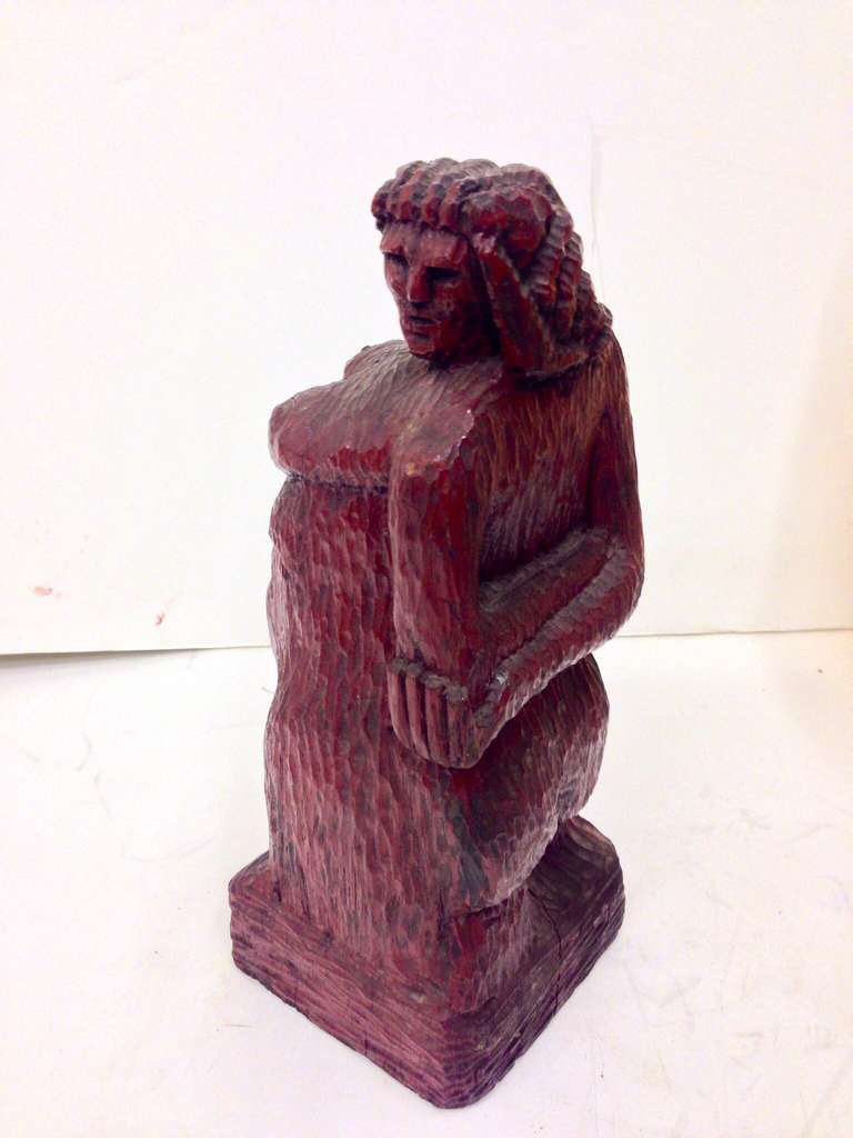 Sculpture directe en bois d'une femme nue Bon état - En vente à Palm Springs, CA